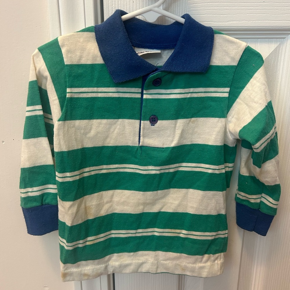 Vintage Carters Green and White Striped Polo Shirt